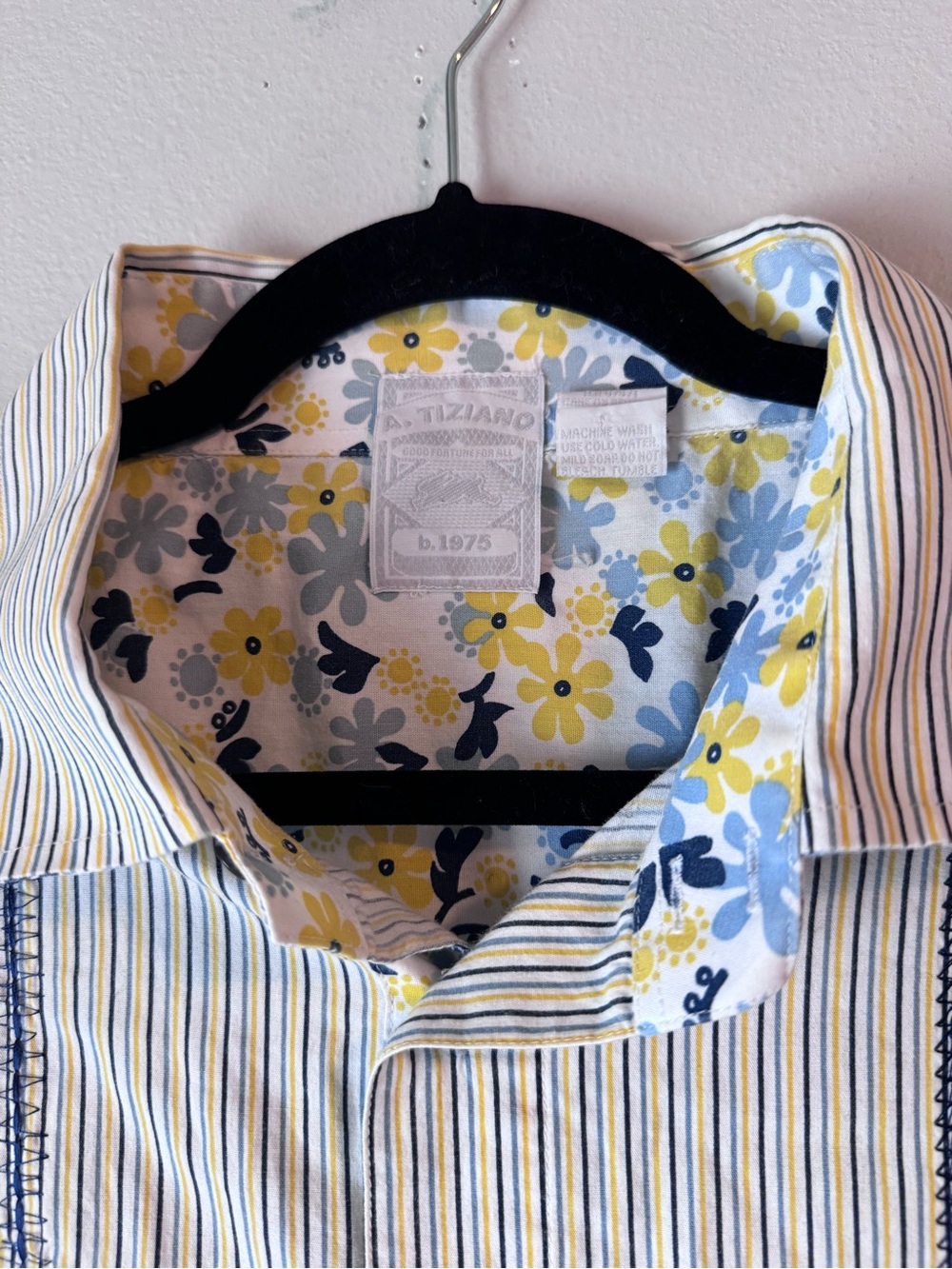 Men's Striped Button-Up Shirt - White with Navy Accents - Picture 3 of 9
